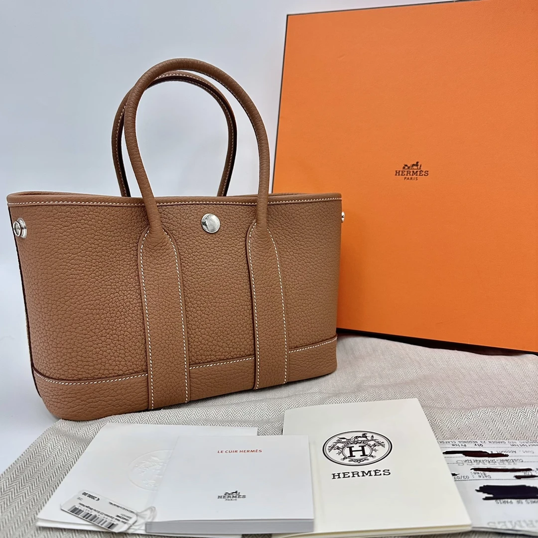 99新 Hermes/爱马仕 金棕银扣 mini花园23手提包 05374