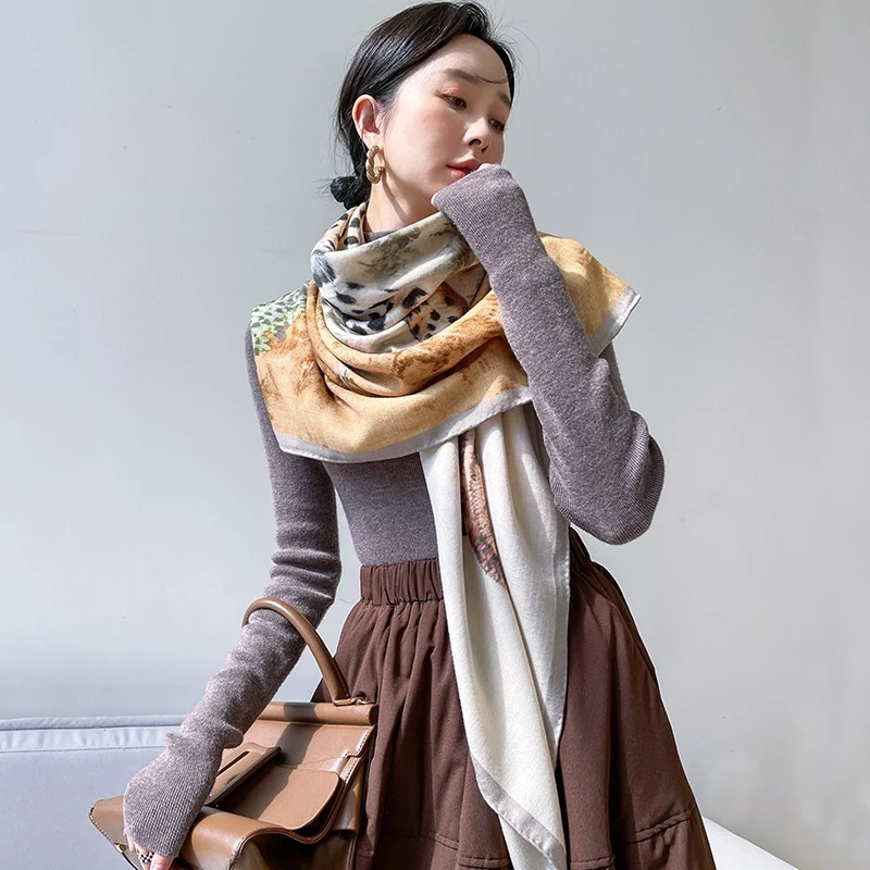 「猎豹凝视」135cm丝毛秋冬新款时尚百搭高克重大披肩保暖围巾