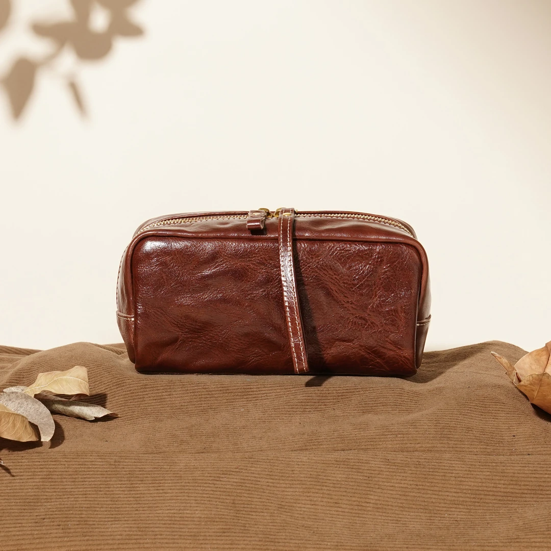 【大帅】简约风拉链款防尘纯色拉链化妆包手包款黄色通用5045H