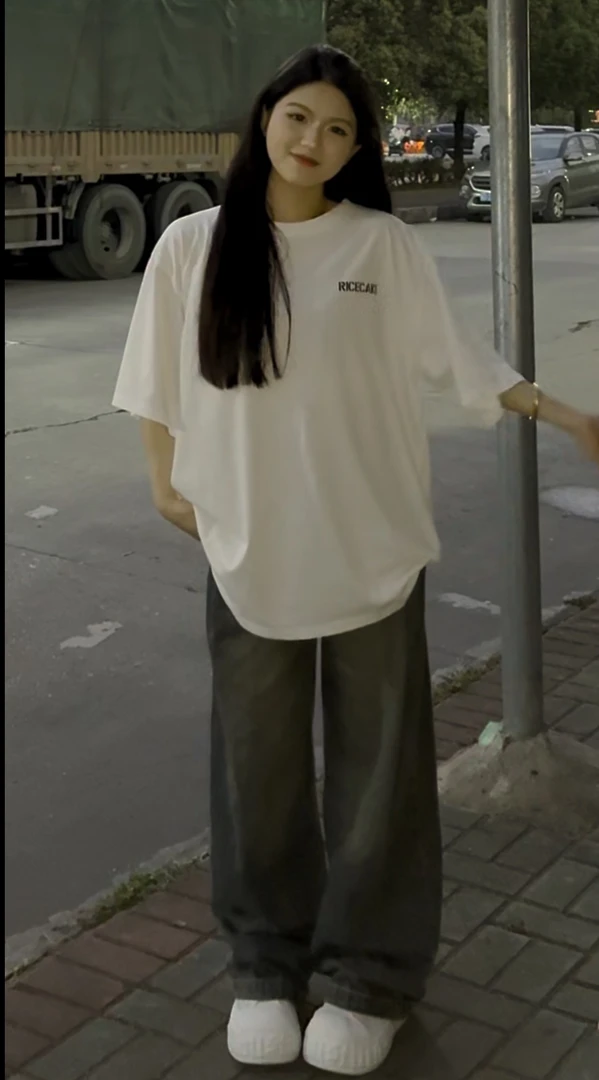 前后简约字母五分袖冰面大T861一