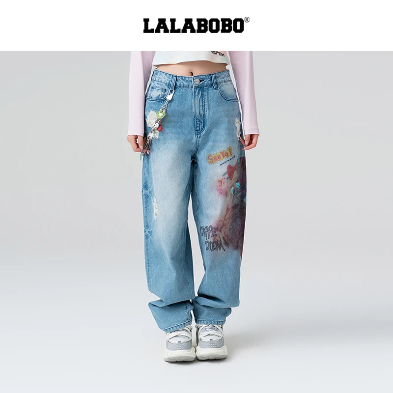 LAL025蛇年新款宽松显瘦休闲百搭印花牛仔裤LBEA-WXZC40