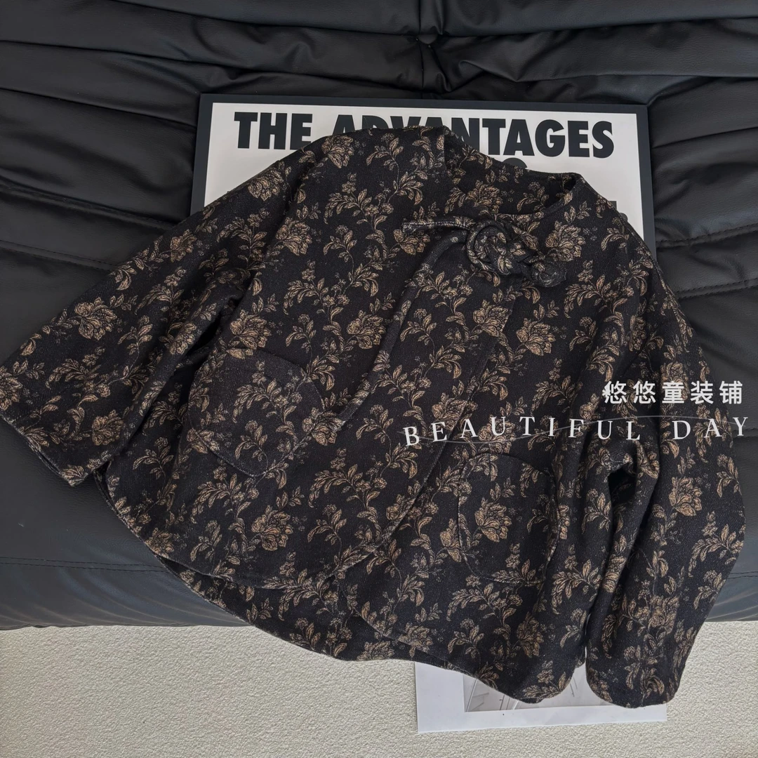 【现货】新款秋款圆领纯色印花外套秋季休闲印花碎花韩版外套女童