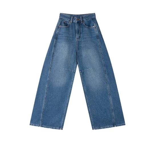 复古阔腿牛仔裤女宽松显瘦高腰直筒长裤蓝色CC2D2755