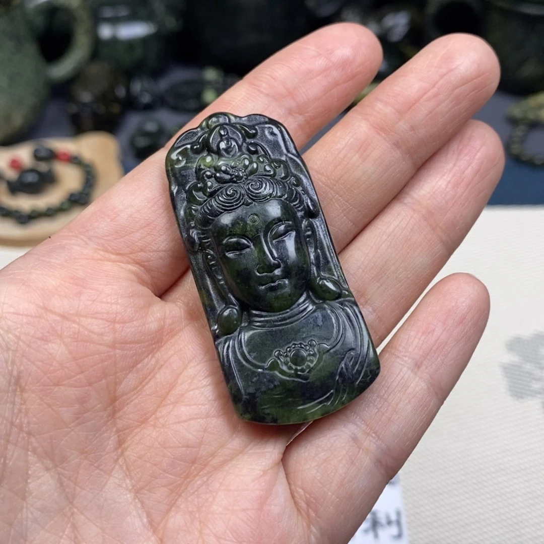 蛇纹石玉吊坠(不含链)未镶嵌双面精品，有色线