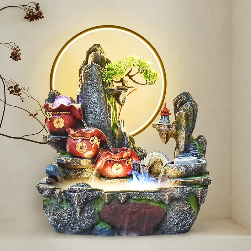 假山流水喷泉循环水招财风水轮客厅办公室生财桌面装饰开业摆件