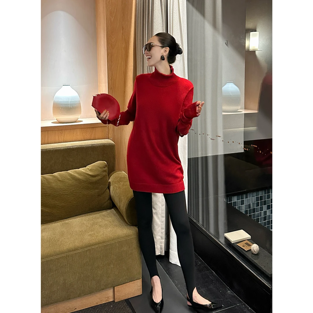 紫紫  粒扣套袖毛衣裙   解构时髦可拆卸袖套毛衣裙ZD10SMHJ320