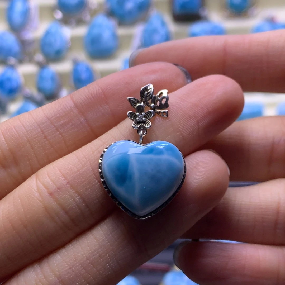 针钠钙石（海纹石）未镶嵌颈饰爱心吊坠色差略异