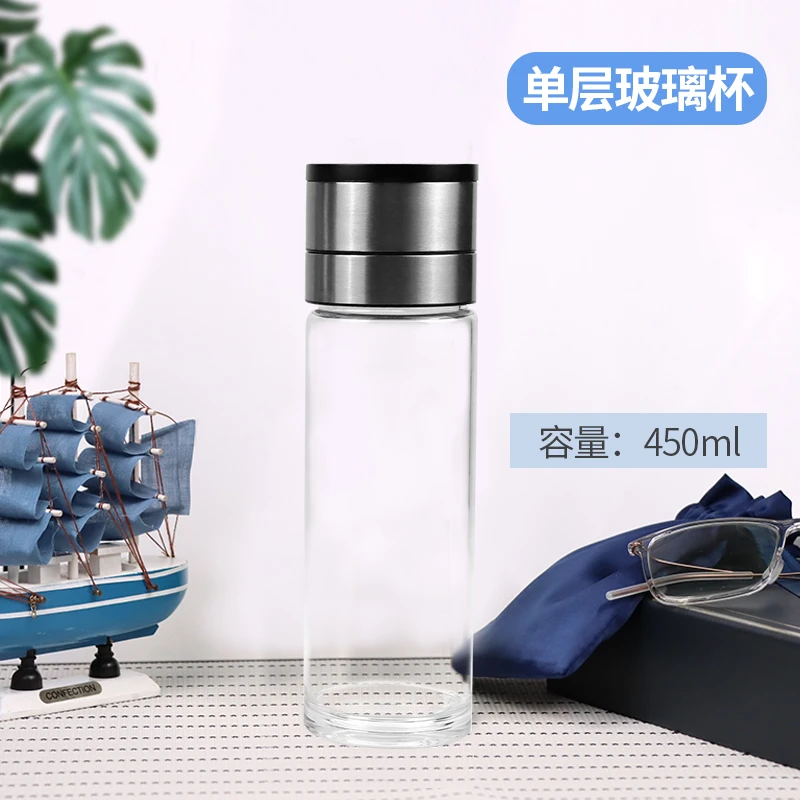 一键开盖单层大容量双层高档玻璃杯旋转带盖家用水杯速开杯车载杯