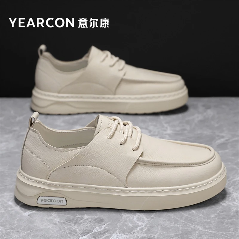 意尔康男鞋2025新款夏季透气增高商务西装小白鞋男士休闲皮板鞋