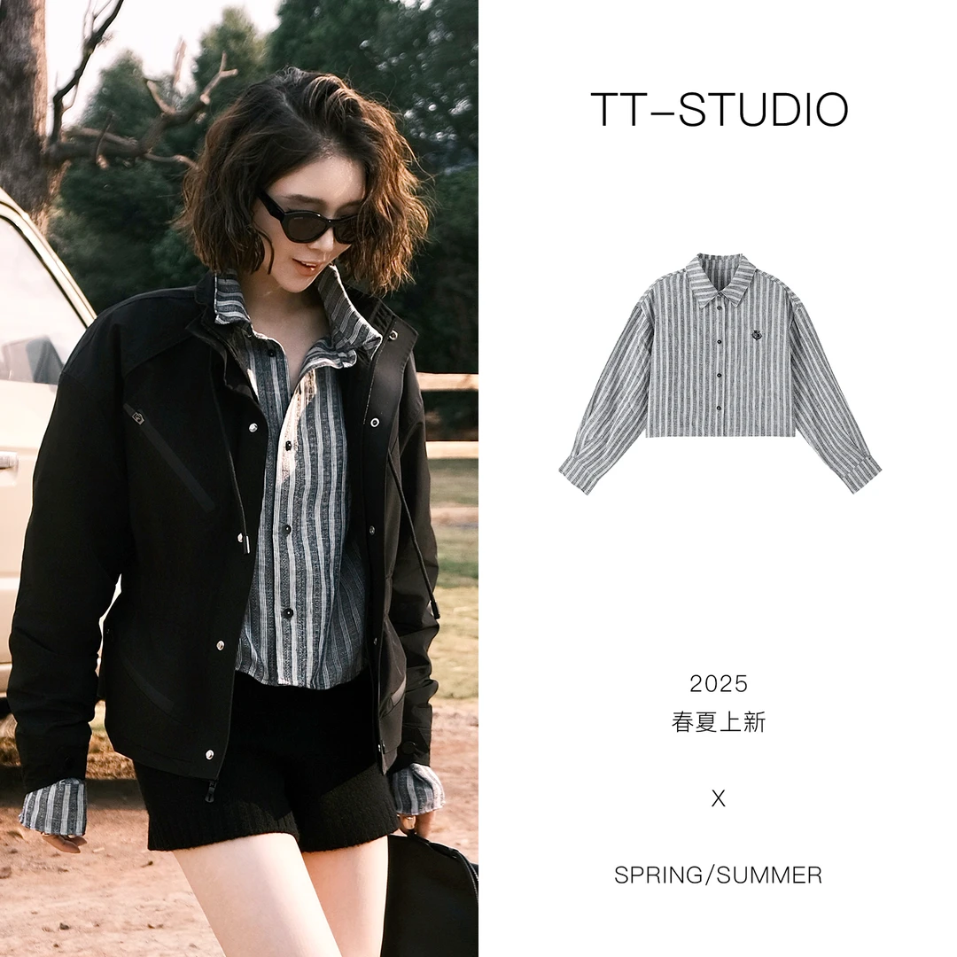 TT【条纹衬衫】100亚麻春夏新品宽松休闲长袖围脖衬衫TT-11CS16098