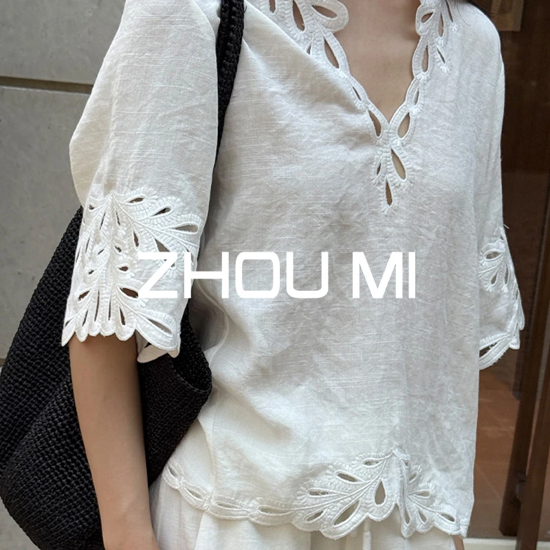 ZHOU MI “南法风情”镂空钩花简约上衣 ZS5B3d90