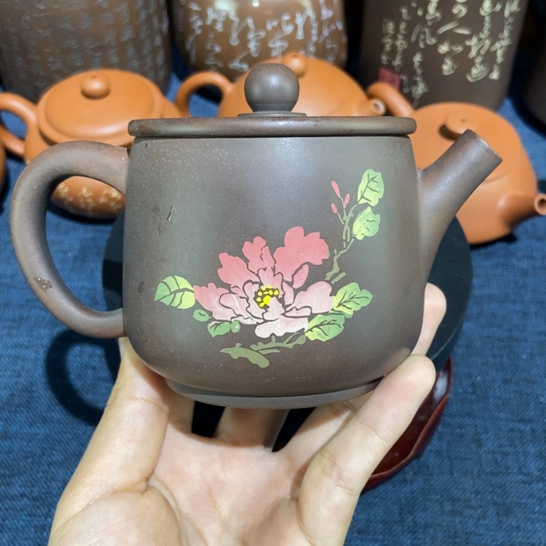 8微瑕建水紫陶手工彩填壶220c