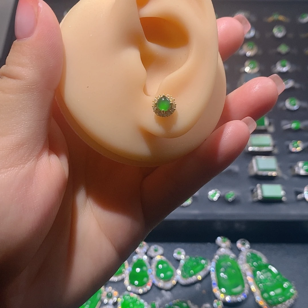 翡翠银S925镶嵌耳饰