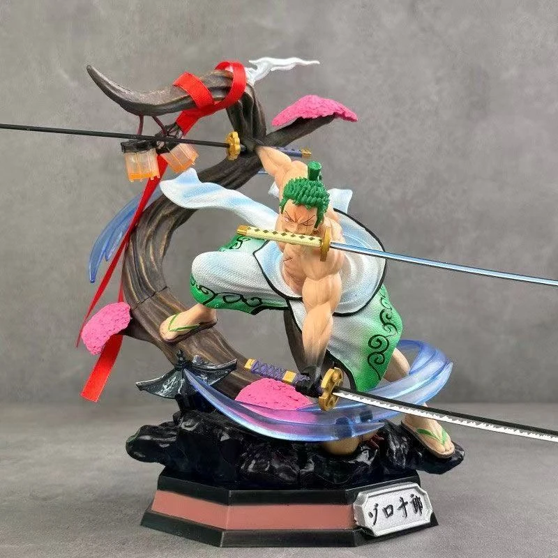 动漫海贼王和之国和服狂虎索隆手办三刀流可发光人偶雕像玩具摆件