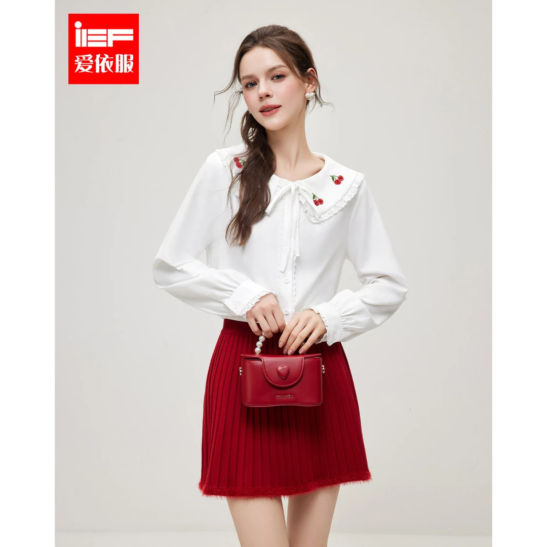 IEF/爱依服高个子2025春季新款甜美减龄少女风樱桃刺绣设计衬衫