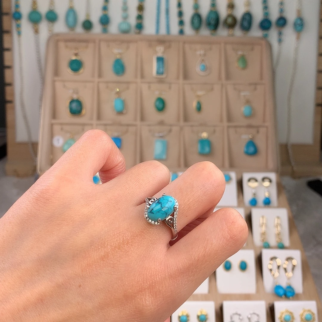 绿松石银S925镶嵌戒指