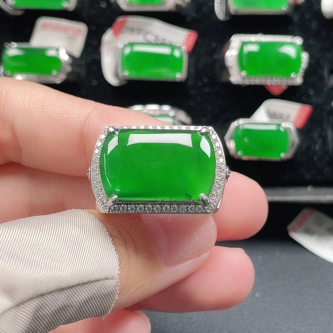 翡翠银S925镶嵌戒指天然A货翡翠没运费险3752