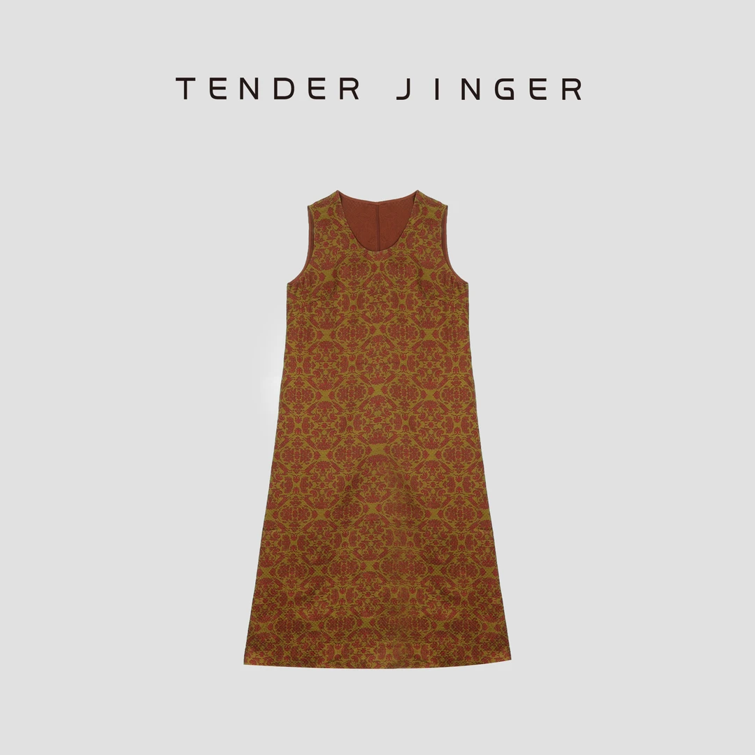 Tender Jinger秋香仙草团花桑蚕丝无袖连衣裙T52CAY30510