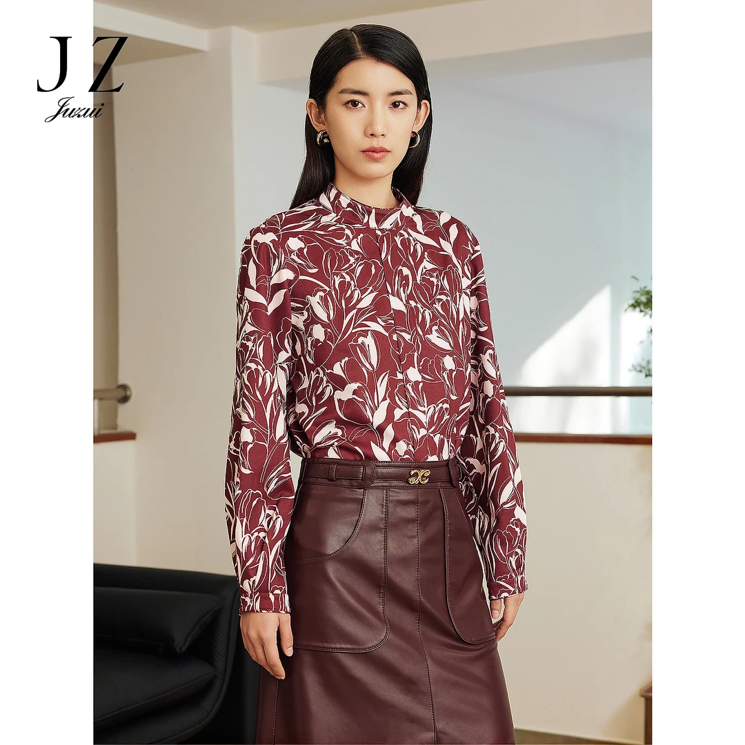 JZ玖姿JWFC80101商场同款优雅轻熟风立领印花单上衣女2025春季款