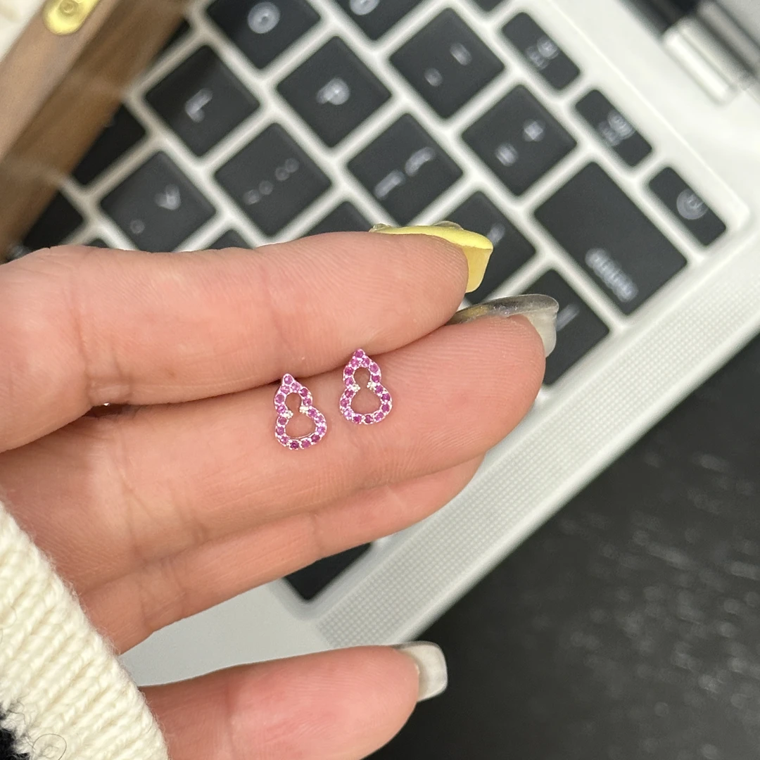 925银合成锆石耳饰 ins风时尚简约百搭气质红色葫芦耳钉1#