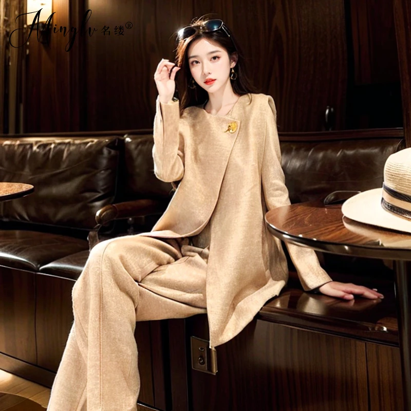 2025年秋冬雅丹风穿搭小众不撞款套装设计感上衣阔腿裤两件套装女