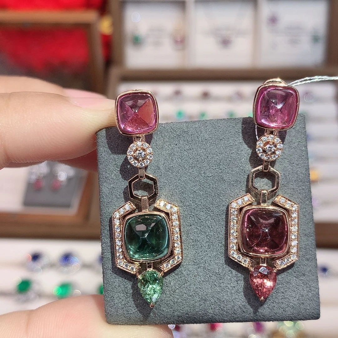 18K金镶嵌碧玺耳饰12.4ct/七天无理由