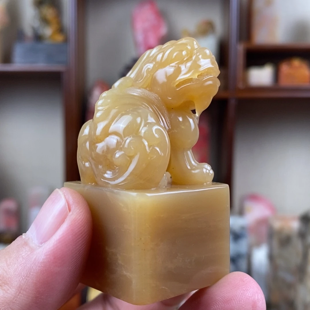 巴林石印石巴林石手工雕古兽钮章