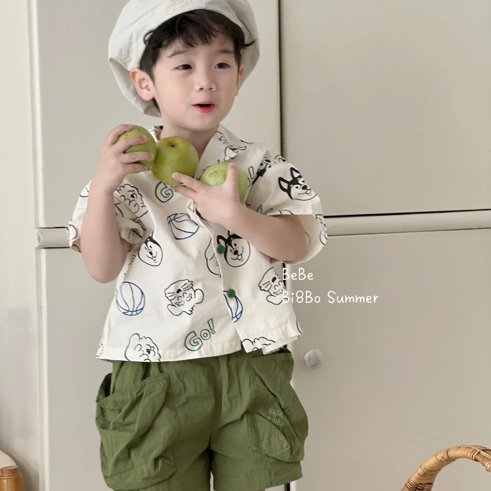 bebebi8bo2025夏季新款男童韩版卡通小狗满印衬衫 31198
