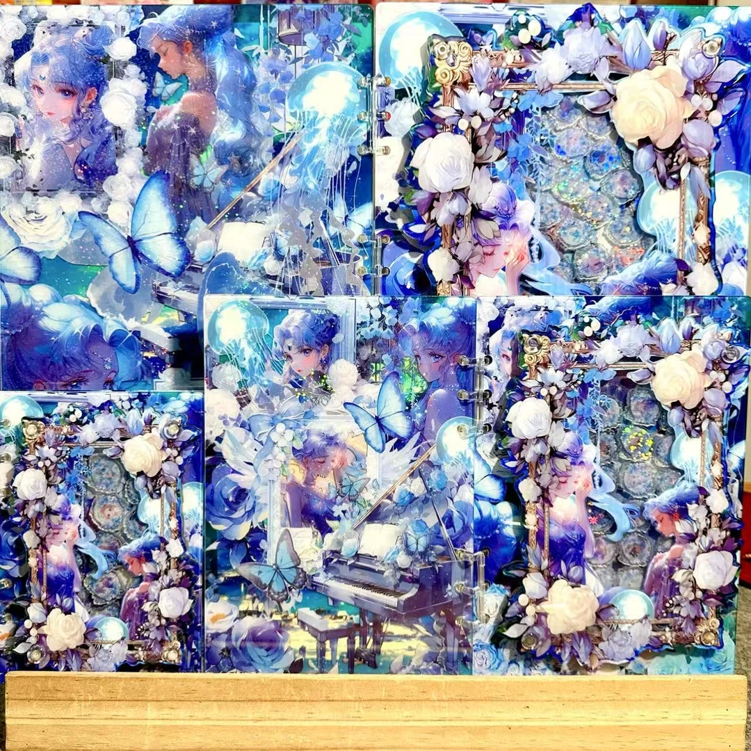 （异形蓝色美战高定摇摇本套餐）活页本手工DIY收纳盒亚克力