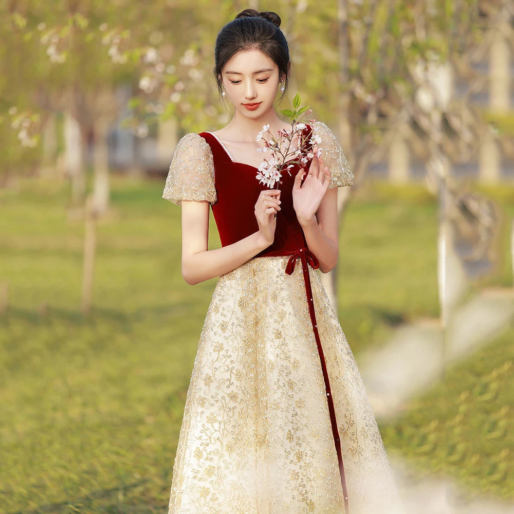 敬酒服新娘2025新款春夏酒红色订婚礼服回门敬酒服日常礼服