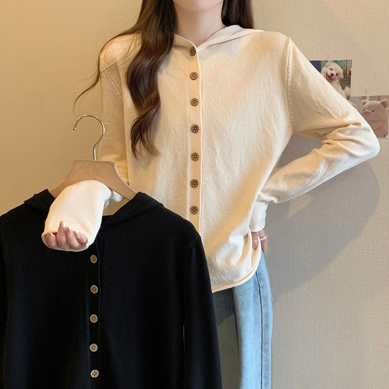 8024现货福利大码女装2024秋冬装新款洋气宽松连帽开衫针织衫外套