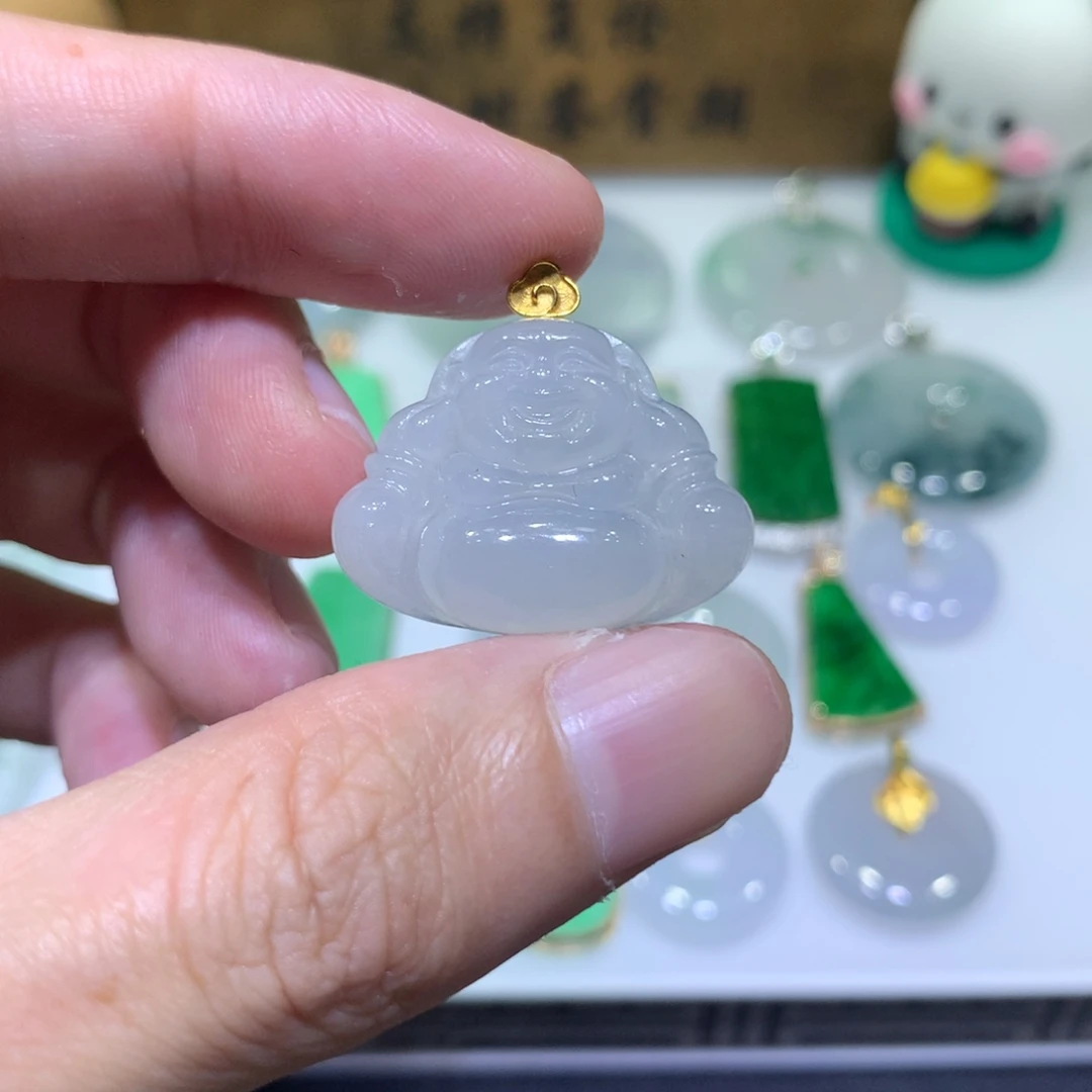 翡翠18K金镶嵌吊坠(不含链)