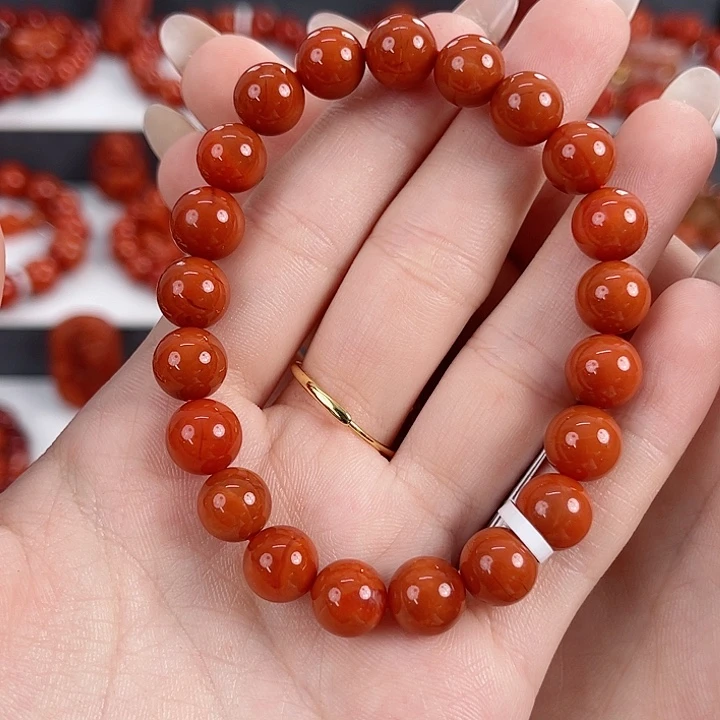 南红玛瑙未镶嵌瓦西柿子红满肉9mm手串