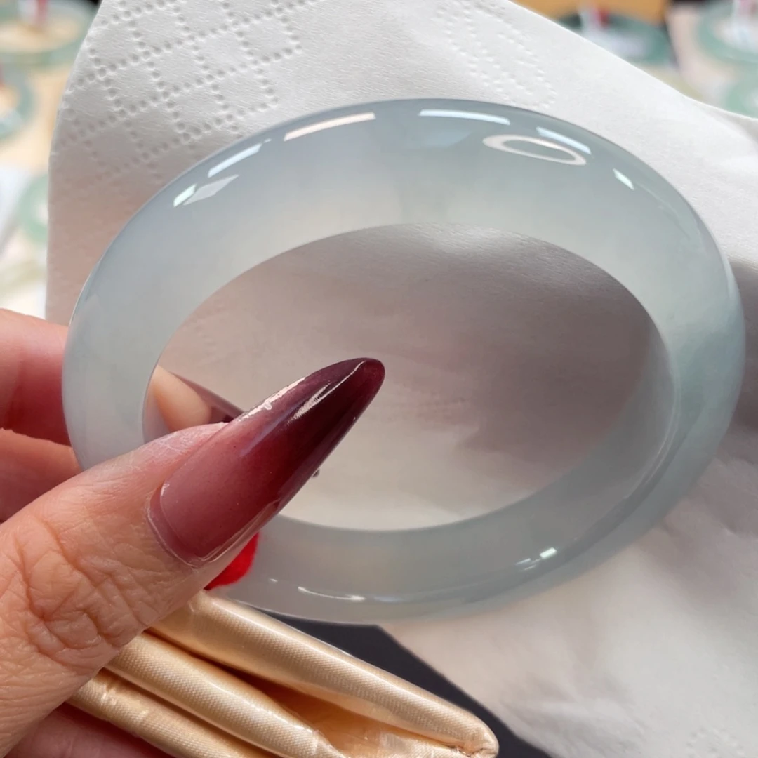 未镶嵌手镯翡翠40号55.8厚装冰胶起光冰川蓝