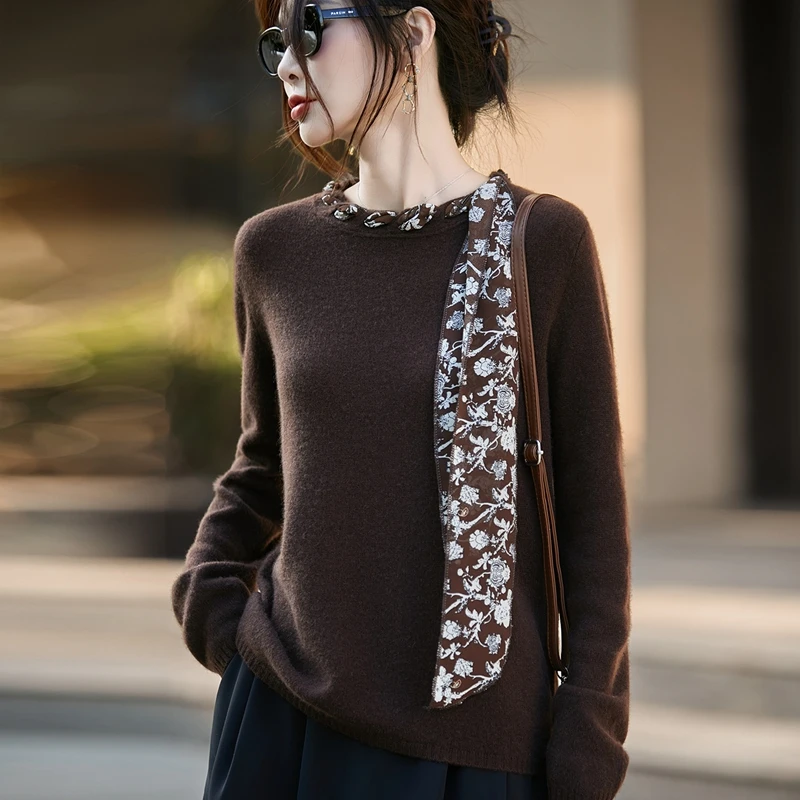 轻奢洋气慵懒风圆领针织衫法式套头羊毛衫时尚百搭毛衣5282