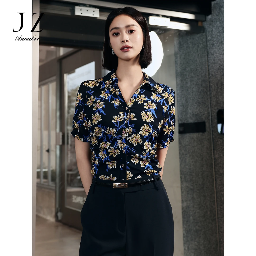 玖姿安娜蔻新中式风花卉清风短袖衬衫女装夏季JWEX60210