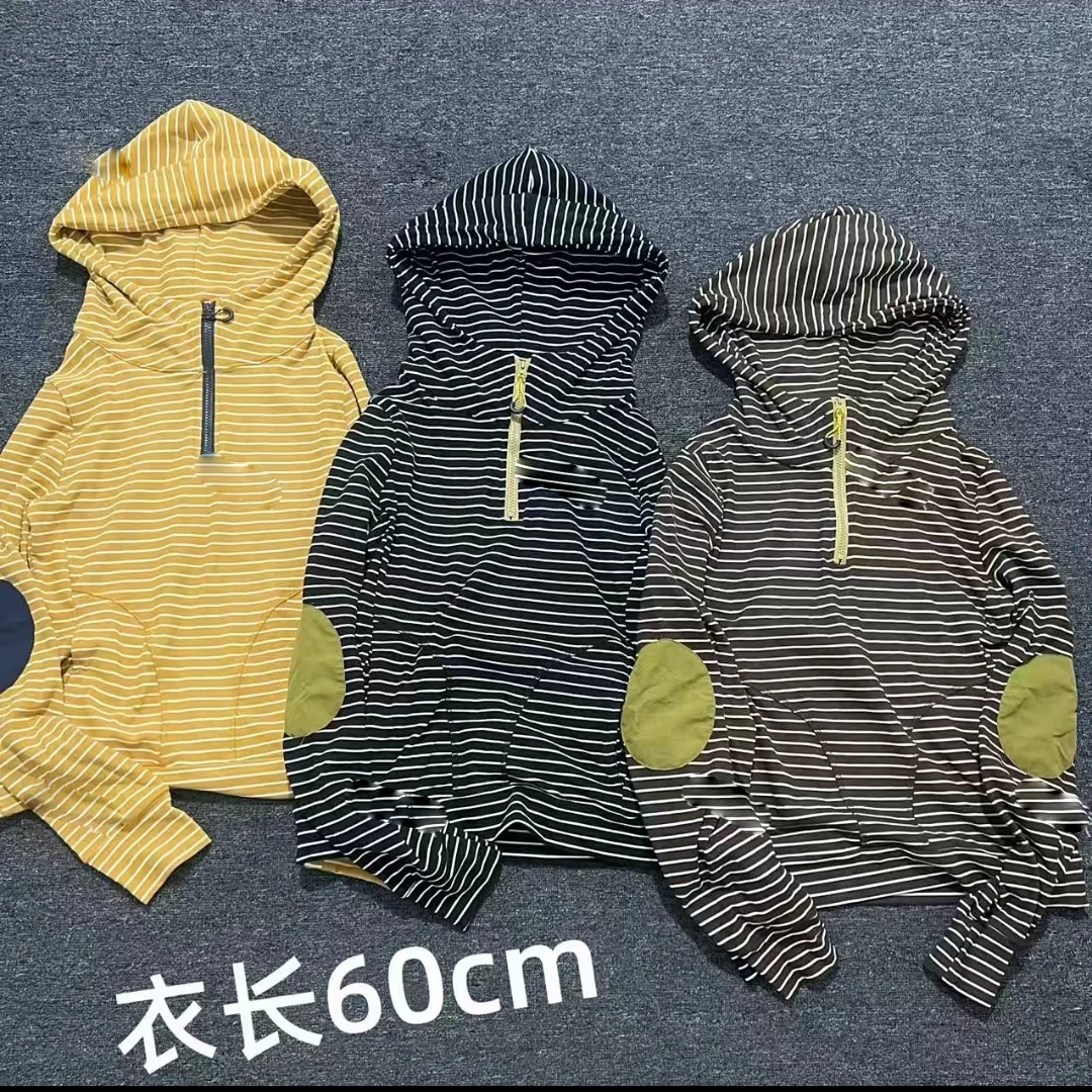 秋季拼色条纹半拉链中长款连帽长袖连帽衫女士显瘦