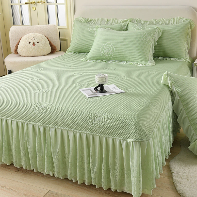 玫瑰花】2025新款A类全凉感PE高分子乙纶软凉席款床裙三件套可机洗