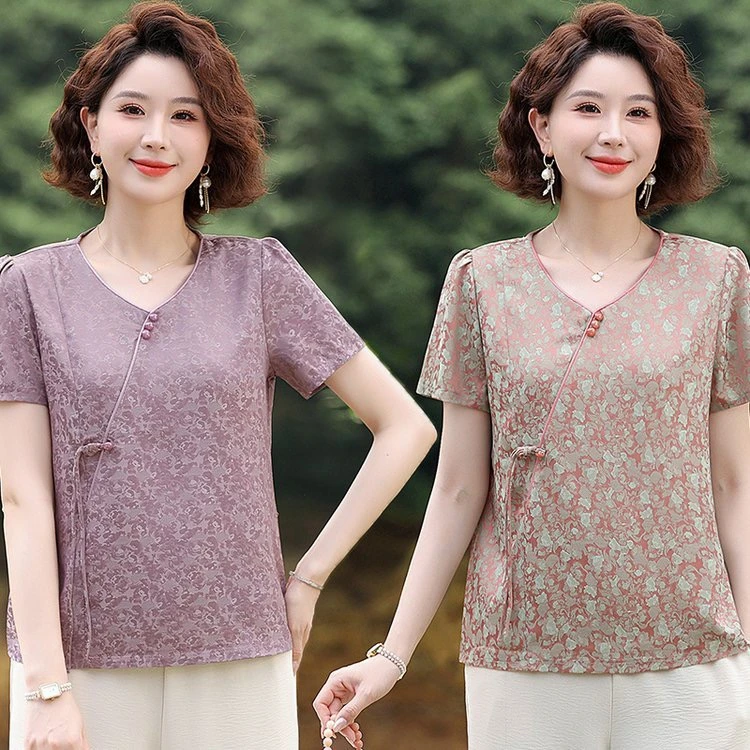 妈妈夏装套装休闲时尚套装女中老年女士气质阔腿裤两件套夏季国风