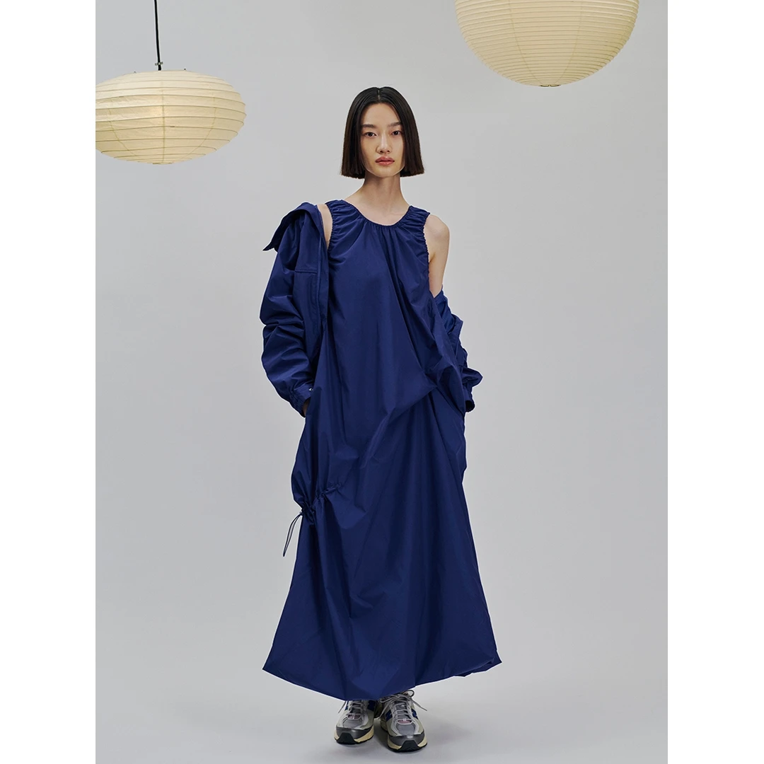 【胖虎家】夏季新款 E 洋气时髦气质休闲不对称运动褶皱连衣裙