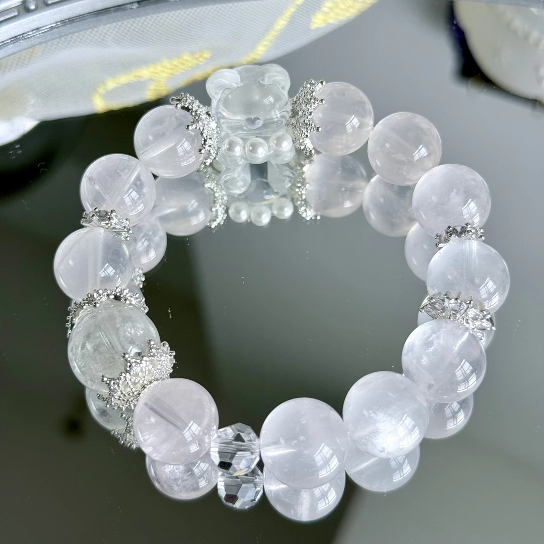 【粉熊】天然水晶手串默认微瑕多样性发其一