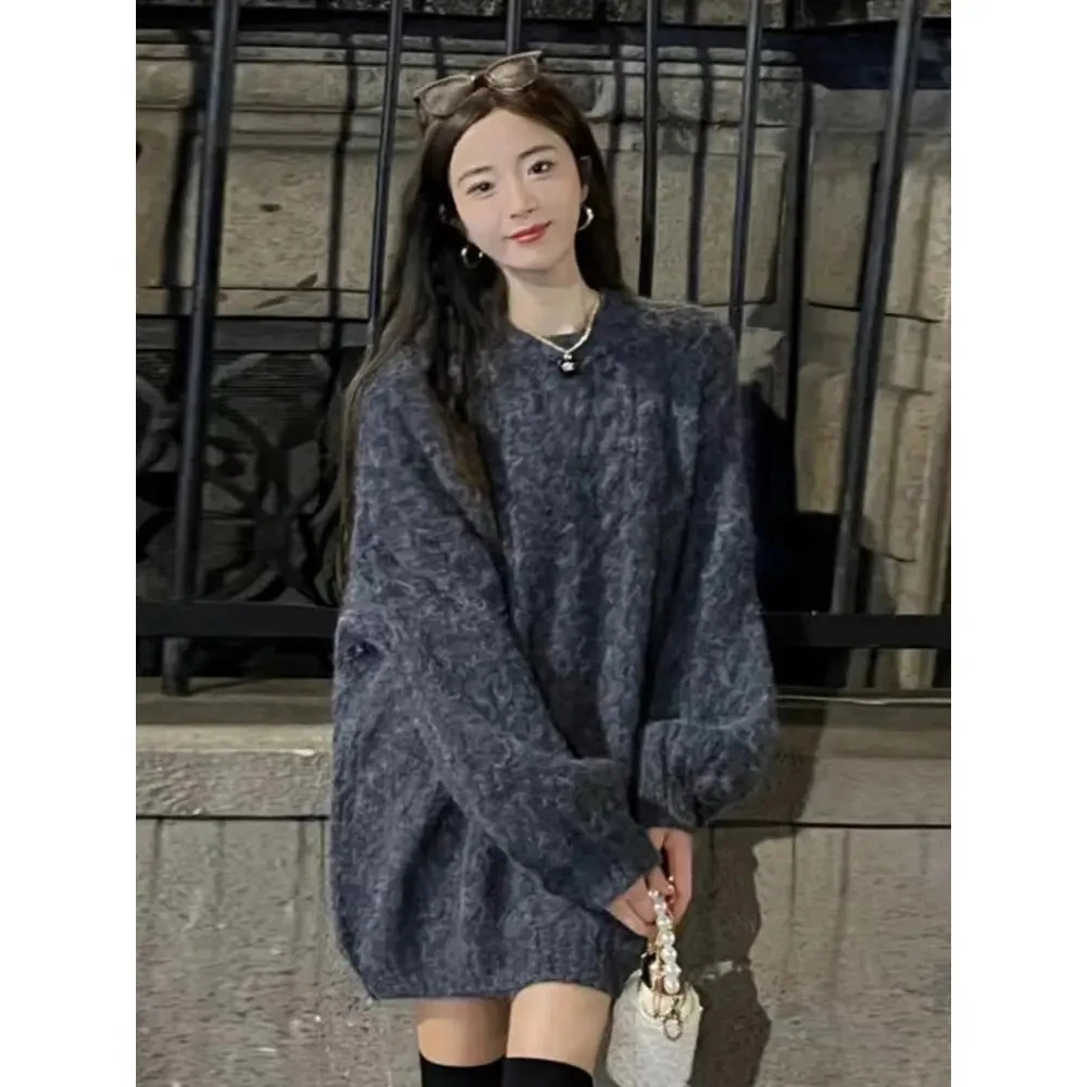 2025新款爆款慵懒风中长款套头毛衣女秋冬季宽松加厚内搭针织上