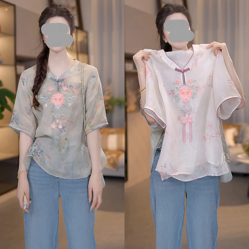 新中式盘扣刺绣立领衬衫女欧洲站2026夏装新款欧货女装洋气上衣潮