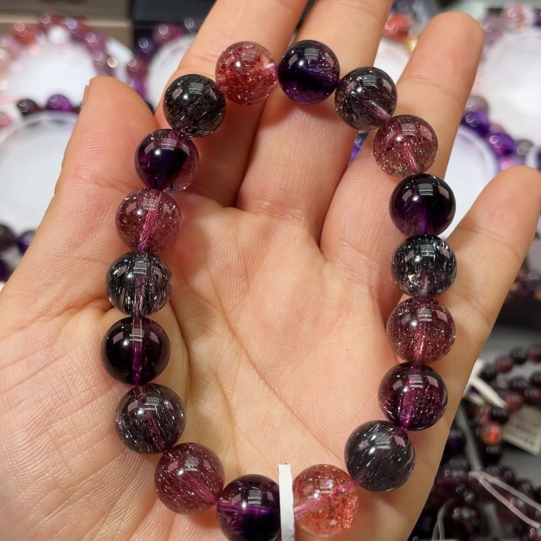 水晶手链未镶嵌黑加仑稀有色艳丽11➕