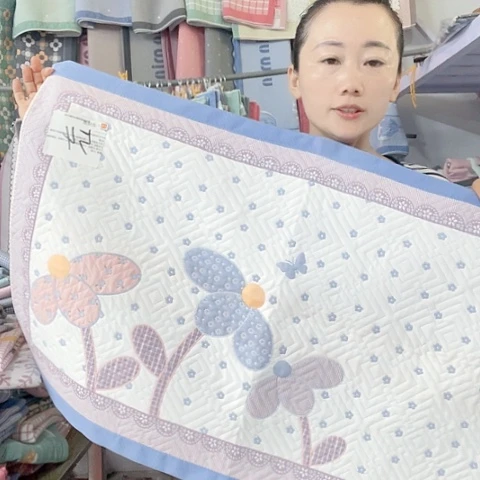 棉纱布蓝色椰子树纯棉