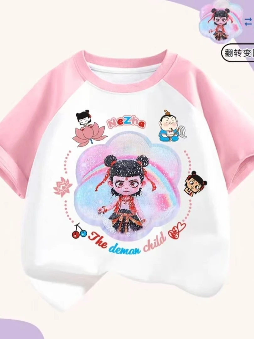 夏季女圆领短袖女童速干衣服纯棉T恤女孩女童洋气打底衫t恤上衣