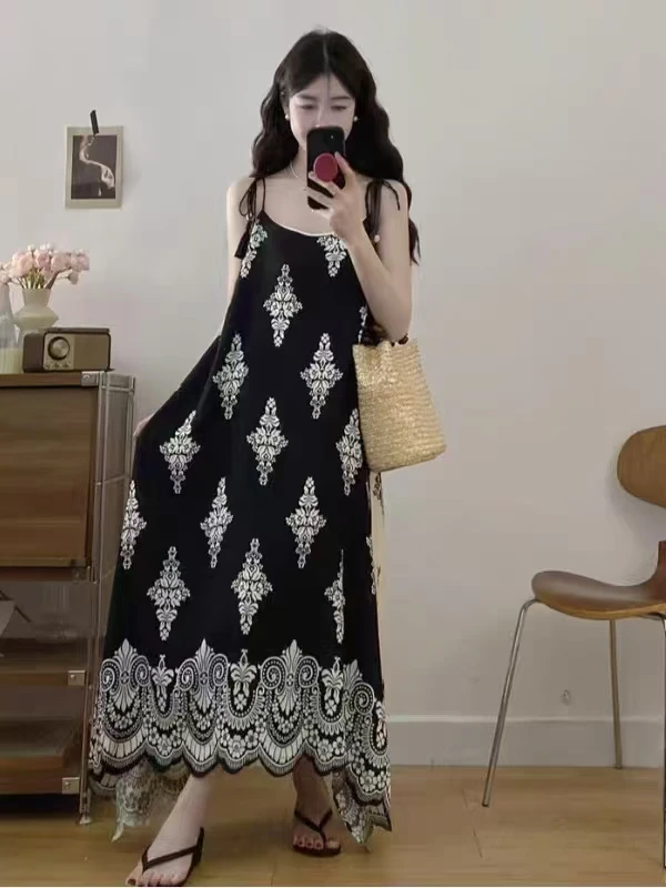 2025夏季新款休闲慵懒度假风连衣裙长裙简单大气百搭显瘦