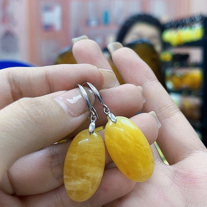 帽****琥珀银S925镶嵌颈饰耳环