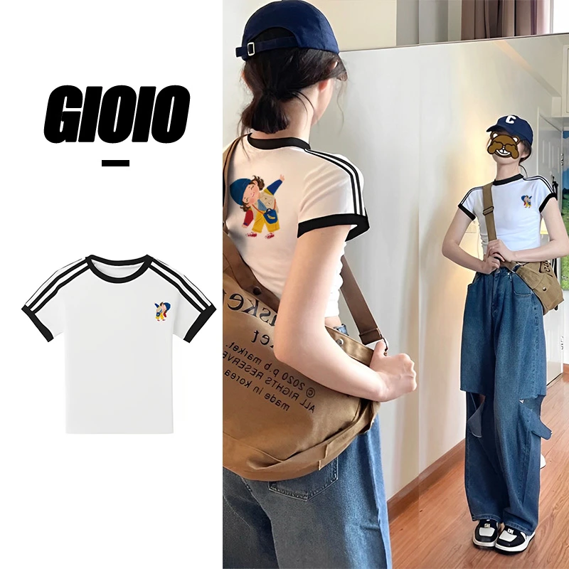 FNFE2025新款修身显瘦短袖T恤女设计感纯欲短款上衣圆领ins时尚