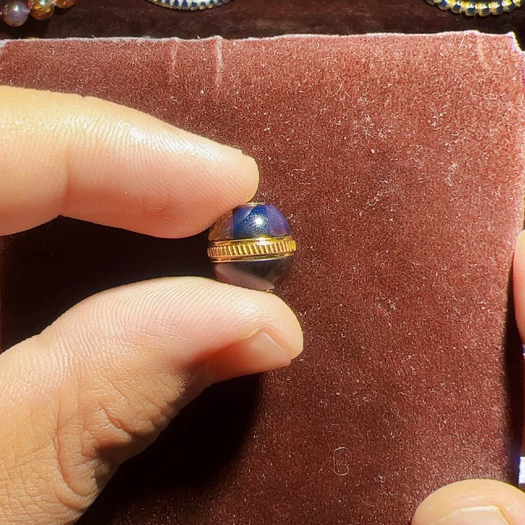 蓝珀珠宝奇石银S925镶嵌12mm墨西哥汉堡红蓝珠